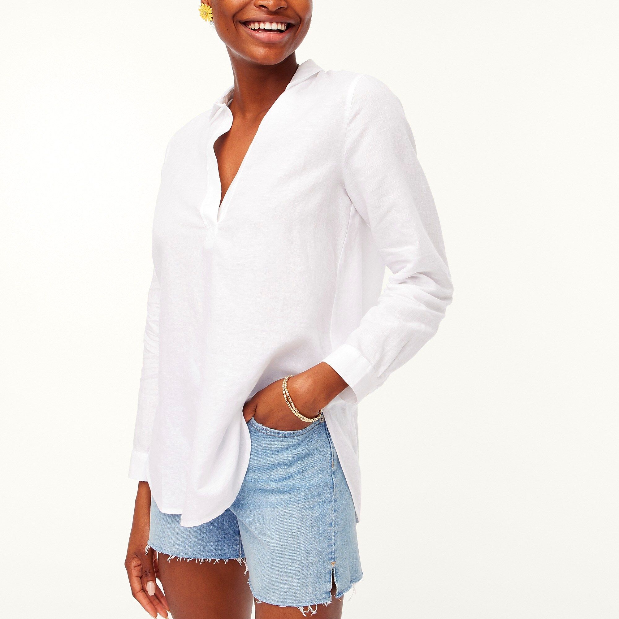 High-low linen-cotton popover tunic | J.Crew Factory