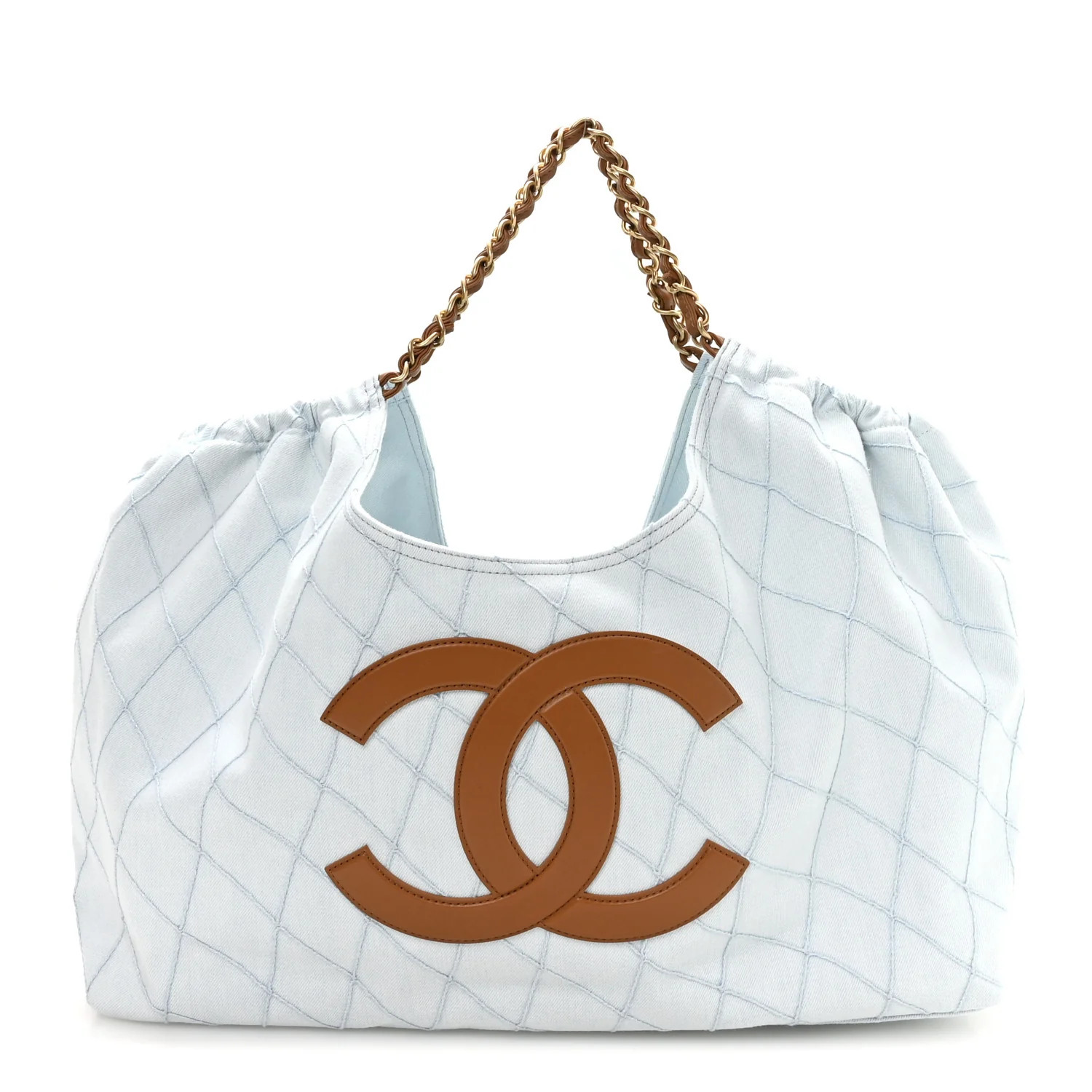 Chanel Denim Calfskin Quilted Coco Beach Small Shopping Tote Light Blue Brown 1927759 | FASHIONPHILE (US)