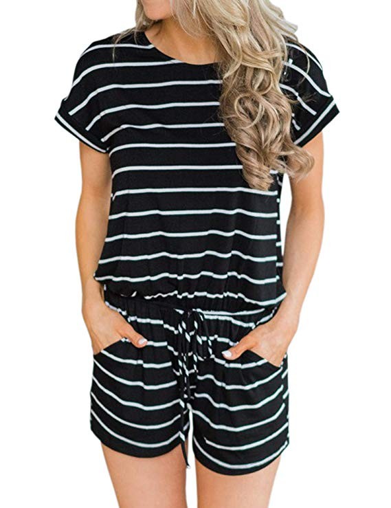 ANRABESS Women's Summer Solid Jumpsuit Casual Loose Short Sleeve Jumpsuit Rompers with Pockets El... | Amazon (US)