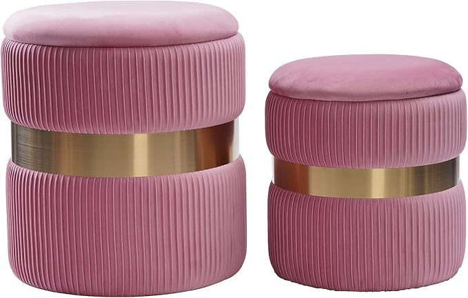 Round Storage Velvet Ottoman - M-KAKA(2022 Foot Rest Stool Upholstered Footstool Table Seat Make ... | Amazon (US)