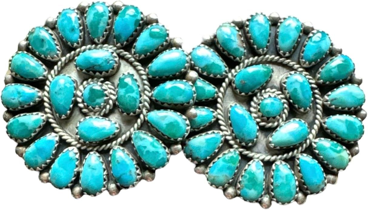 Navajo Native American Sterling Silver Turquoise Cluster Stud Earrings OM | Amazon (US)