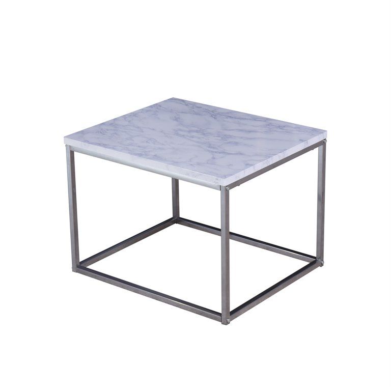 Modern Wooden End Table, Sofa Side Table with Artificial Marble Table Top and Metal Frame - Walma... | Walmart (US)