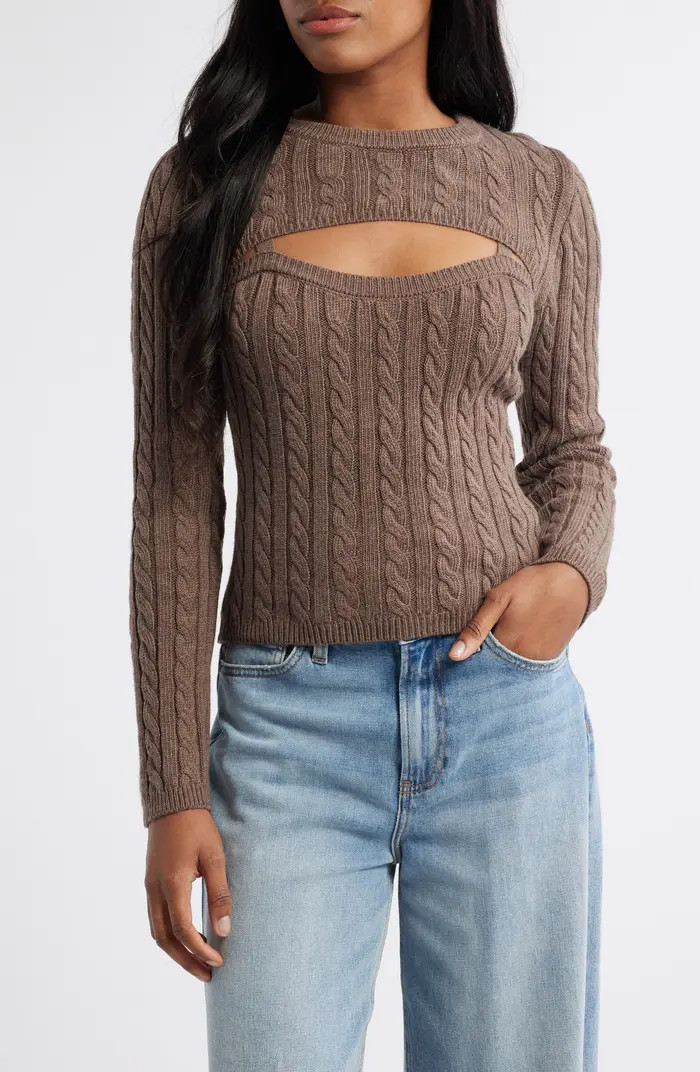 Cable Crewneck Cutout Sweater | Nordstrom