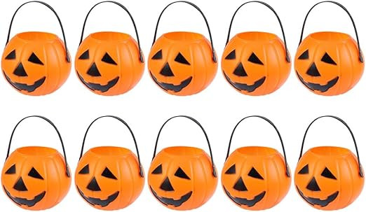 Amosfun 10PCS Mini Pumpkin Trick or Treat Buckets Halloween Candy Holders with Handles Plastic Bu... | Amazon (US)