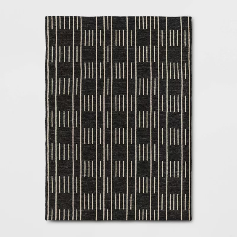 Striped Checks Outdoor Rug Charcoal Gray - Threshold™ | Target