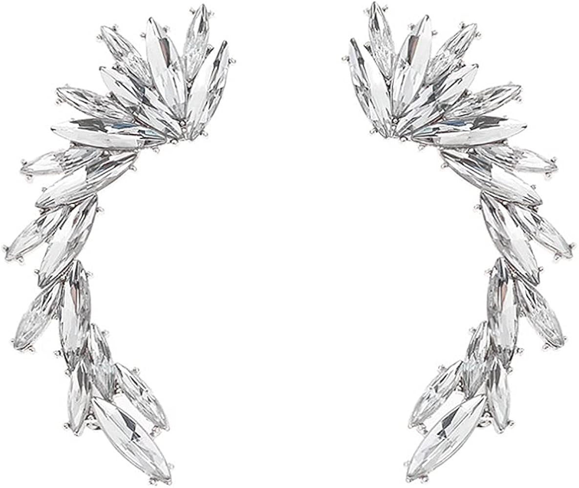 Crystal Leaf Climbers Crawler Jewelry Jacket Earrings Sparkly Zircon Pave Metal Ear Cuff Wrap Cli... | Amazon (US)