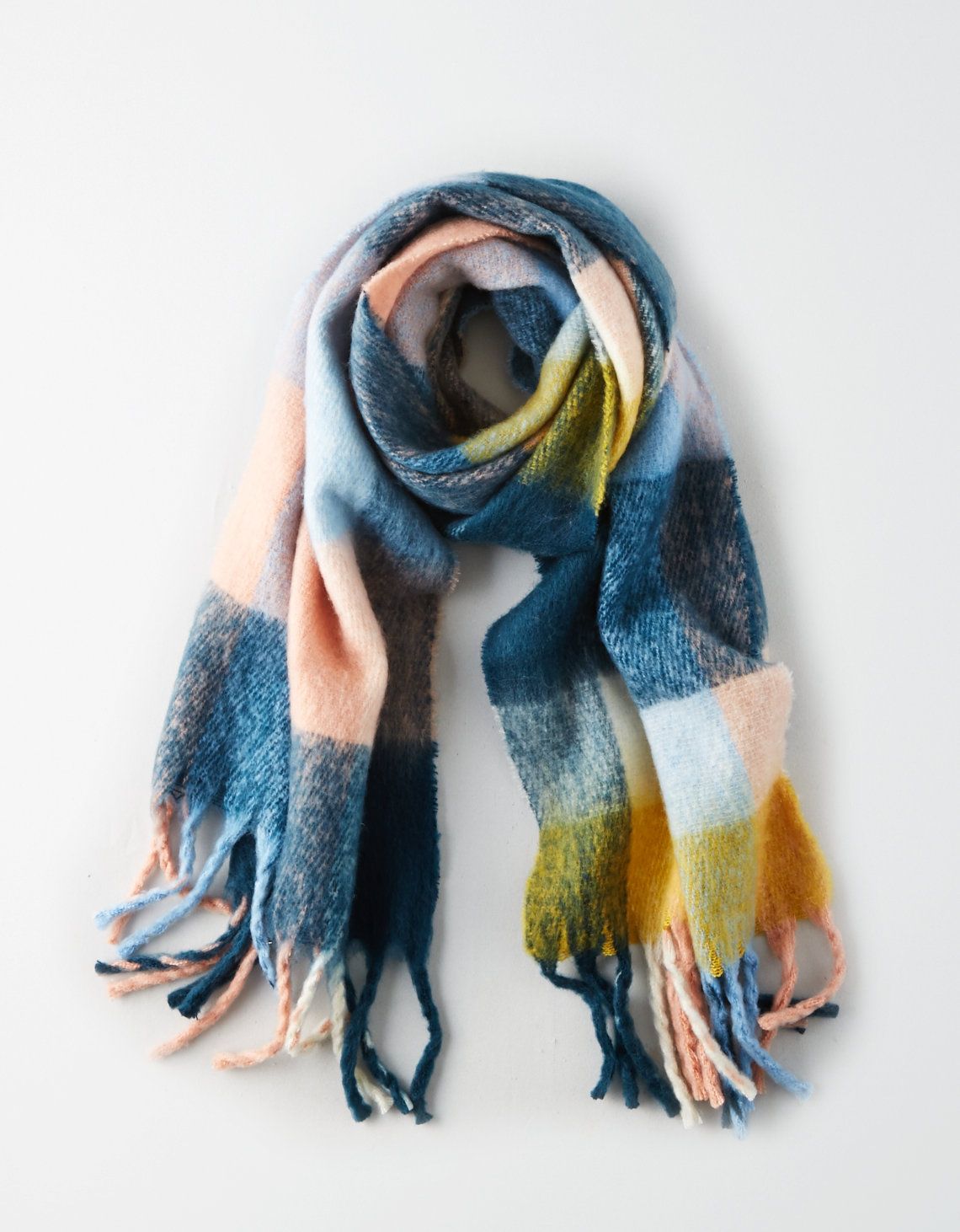 AEO Multi Plaid Blanket Scarf, Blue | American Eagle Outfitters (US & CA)