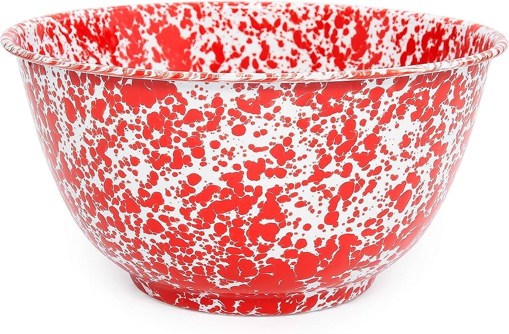 Crow Canyon Home Enamelware Salad Bowl, 5 quart, Red/White Splatter | Amazon (US)