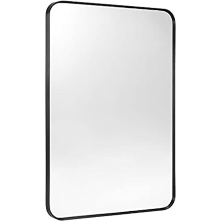 DOHEEM Wall Mirror for Bathroom - Rounded Corner Mirror Black Metal Frame 22" X 30" Hangs Horizontal | Amazon (US)