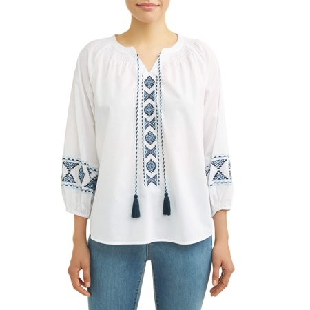 Women's Embroidered Smock Neck Top | Walmart (US)