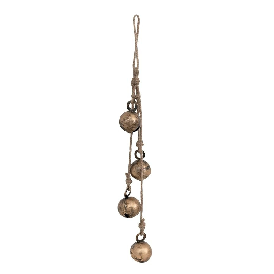 Creative Co-Op Hanging Metal Jingle Bells with Jute Rope, Antique Brass Finish | Amazon (US)