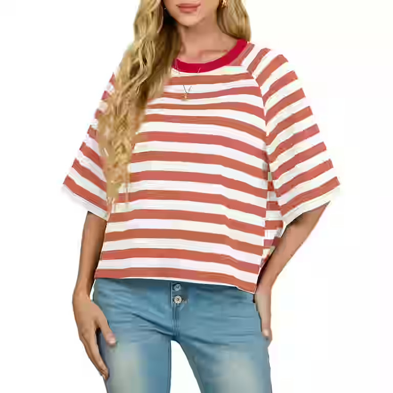 Cueply Tops for Women Summer Short Sleeve T Shirts Striped Design Fashion Crewneck Casual Loose B... | Walmart (US)