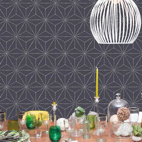 Shibori Pattern Wall Stencil - Asian or Oriental Inspired Wallpaper - Geometric Modern DIY Wall M... | Etsy (US)