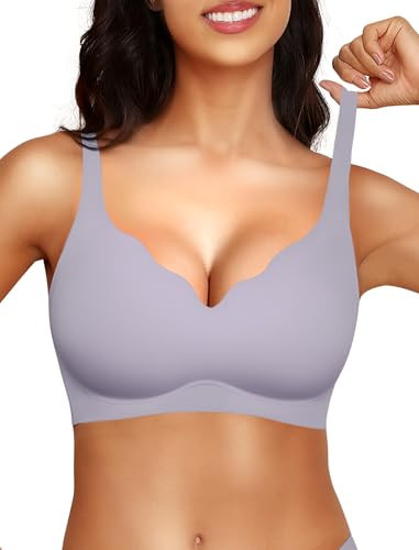 Vertirie Butter Soft Wireless Bras for Women, Seamless Full Coverage Comfort Bra with Wide Supportive Straps, Non Padded Everyday T-Shirt Bra Purple | Amazon (US)