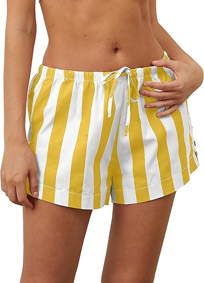 MISSACTIVER Drawstring Striped Boxer Shorts for Women Low Rise Wide Leg Casual Shorts Pajama Bott... | Amazon (US)