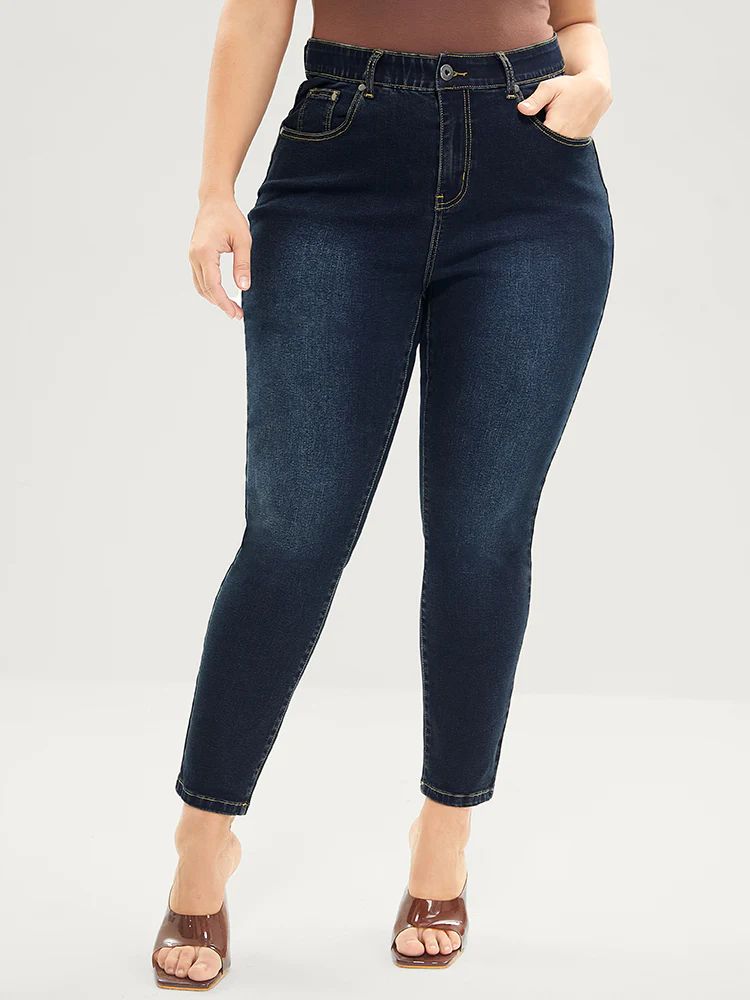 Skinny Very Stretchy High Rise Dark Wash Gap Proof Jeans | Bloomchic