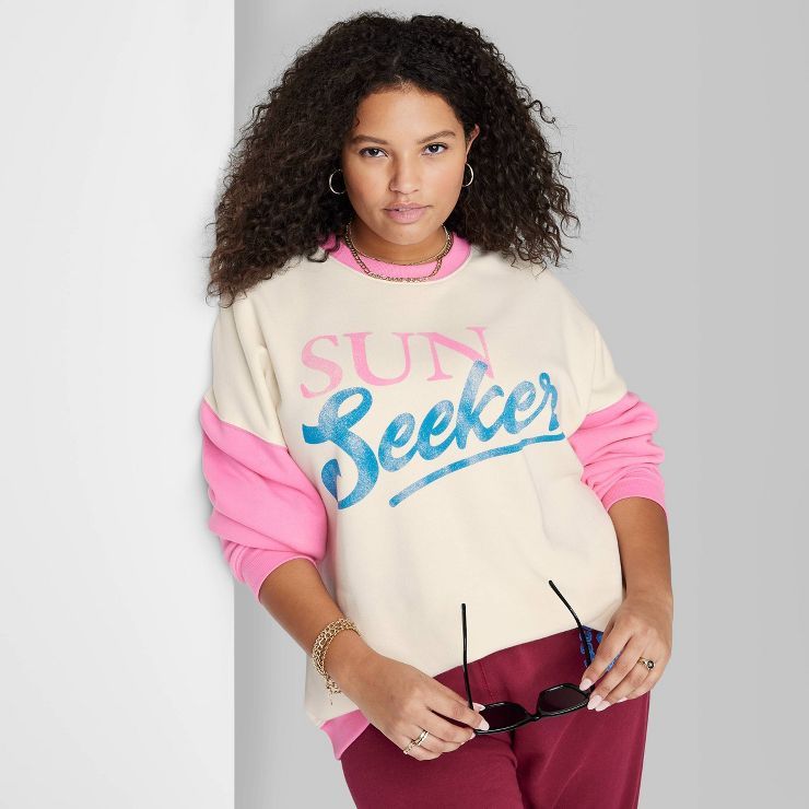 Women's Ascot + Hart Sun Seeker Colorblock Graphic Pullover Sweatshirt - Cream | Target