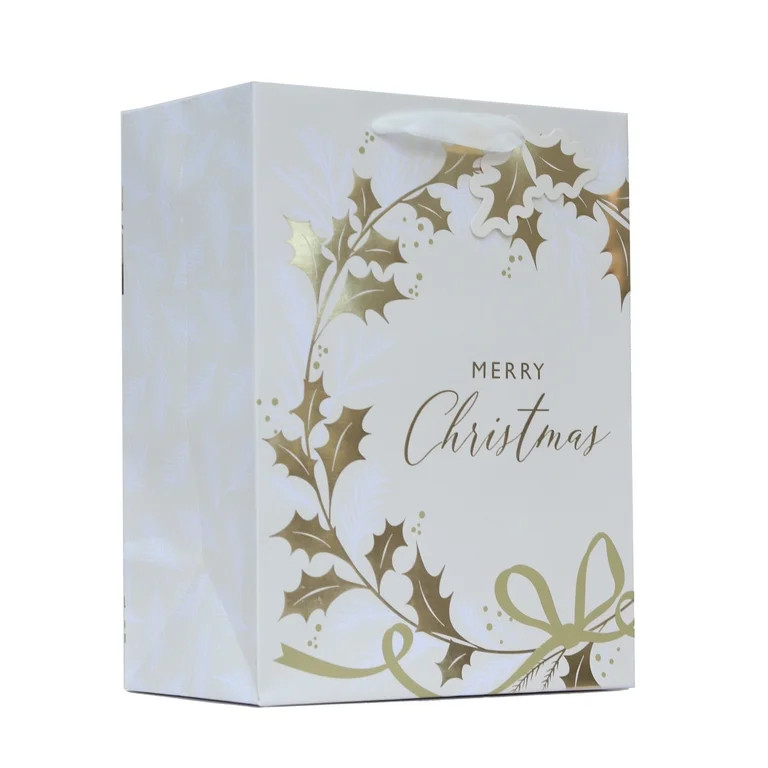 Medium Gold and White Merry Christmas Wreath Paper Gift Bag, 7.5" x 4.5" x 9.87", by My Texas Hou... | Walmart (US)