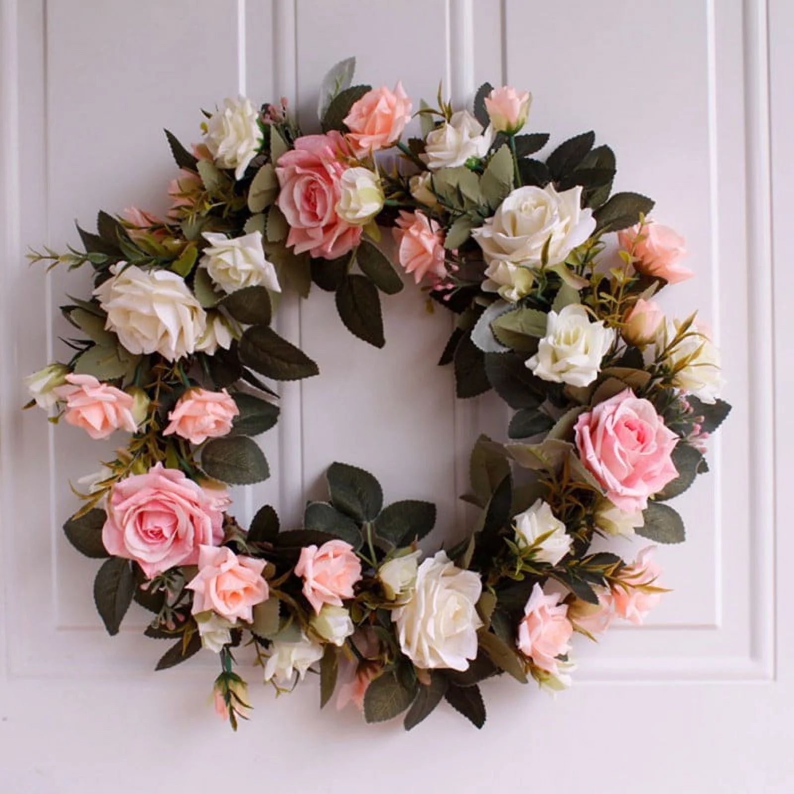 Spring Summer Pink Handmade Rose Wreath for Any Room Green Wreath Indoor Outdoor Decorations Wind... | Walmart (US)