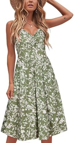 LAISHEN 2026 Summer Women's Sundress V Neck Floral Spaghetti Strap Casual Midi Beach Dress with P... | Amazon (CA)