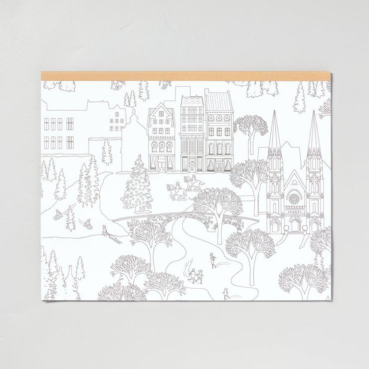 24ct Winter Village Scene Disposable Paper Coloring Placemats Black/White - Hearth &#38; Hand&#84... | Target