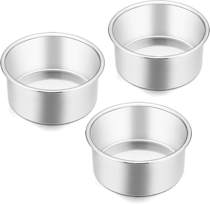 E-far 4 Inch Small Cake Pan Set of 3, Stainless Steel Mini Round Smash Cake Baking Pans, Non-Toxi... | Amazon (US)