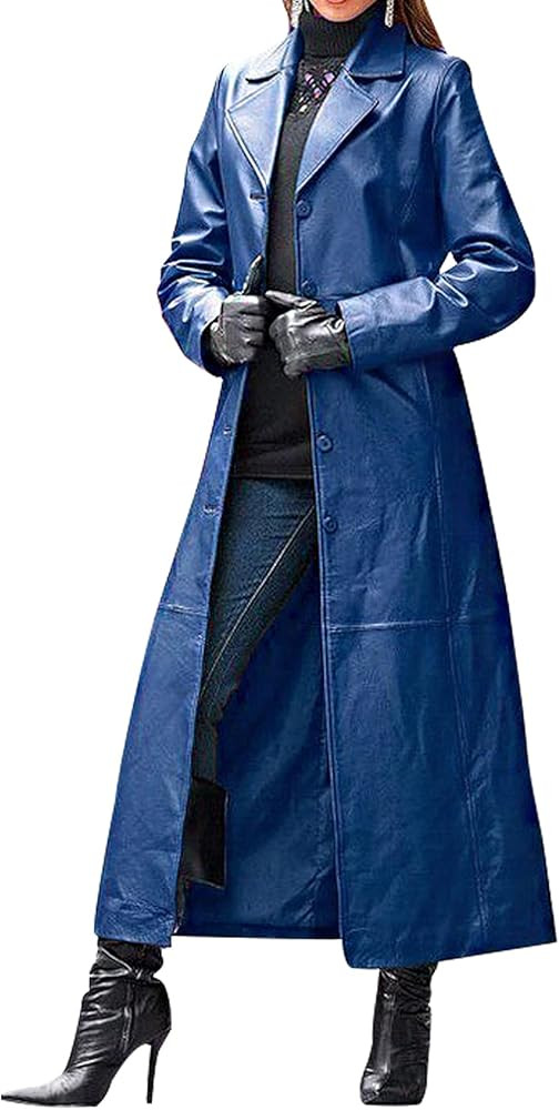 Gihuo Women' s PU Faux Leather Jacket Maxi Long Lapel Coat Outwear | Amazon (US)