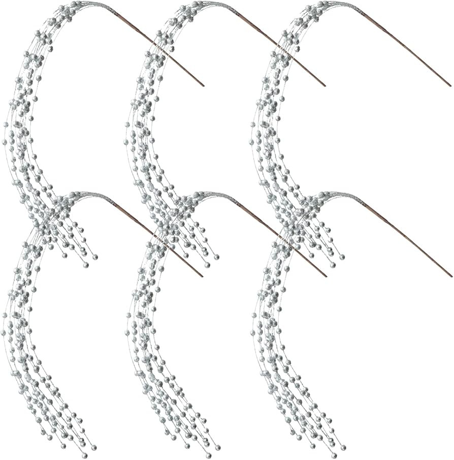 Glitter Christmas Picks Sprays Set of 6 Artificial Glitter Berry Stems Decorative Twigs Glittered... | Amazon (US)