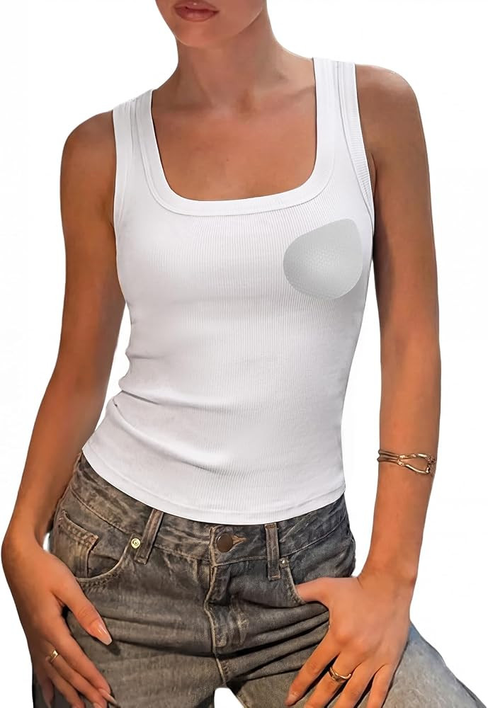 SUUKSESS Womens Padded Cotton Ribbed Tank Tops Square Neck Racerback Basic Tops | Amazon (US)