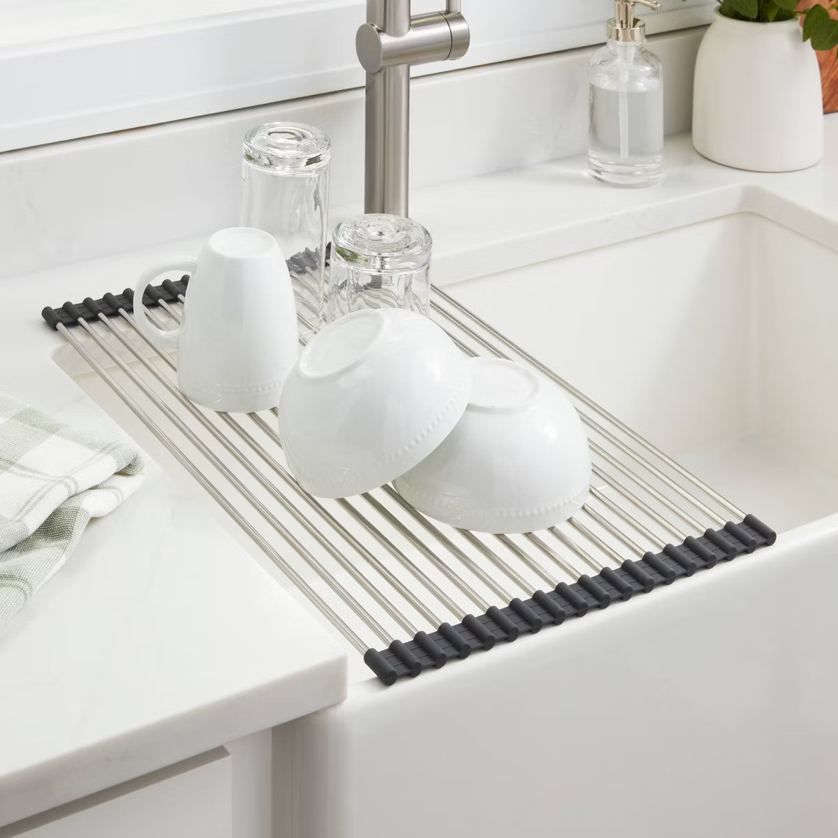 Over the Sink (Roll Away) Dish Drainer Silver - Brightroom™: Stainless Steel Drying Rack Mat, H... | Target