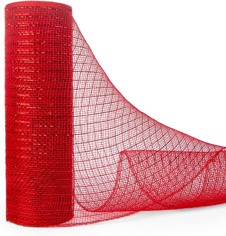 Ribbli Red Metallic Mesh Ribbon,10 inch x 30 feet(10Yard), Red with Red Foil, Mesh Ribbon for Wre... | Amazon (US)