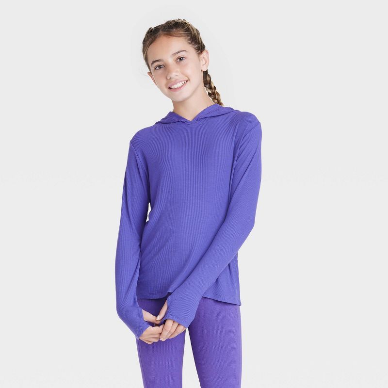 Girls' Soft Rib Long Sleeve Hoodie - All in Motion™ | Target