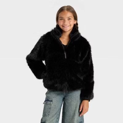 Girls' Faux Fur Jacket - art class™ Black XL | Target