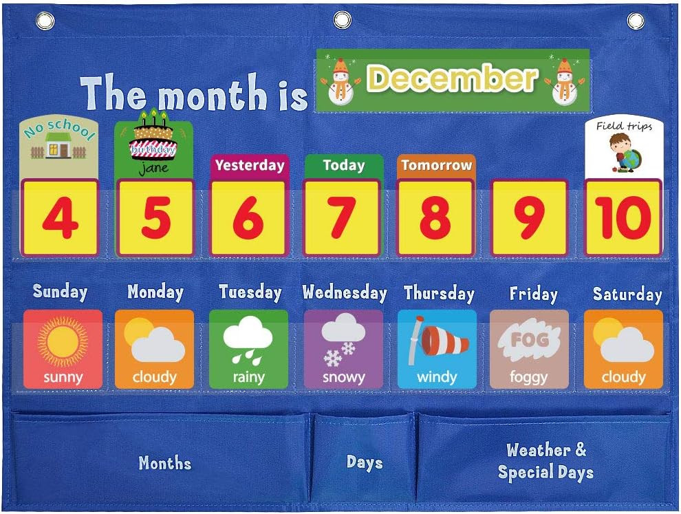 Weekly Calendar with Weather Pocket Chart with 98 Cards.Blue | Amazon (US)