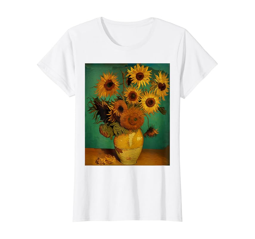 Van Gogh Sunflowers Tee Vintage Yellow Flowers Art Painting T-Shirt | Amazon (US)