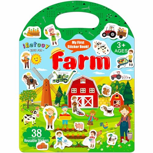 iGetooy Reusable Sticker Books for Toddlers 1-3, Farm Stickers for Kids, Stickers for Toddlers 3+ Ages, Airplane Train Car Travel Essentials Toy for Kids Girls Boys | Amazon (US)