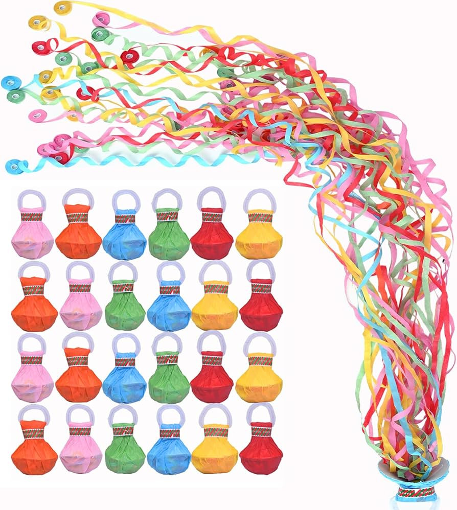 12Pack Hand Thrown Streamer Poppers Colorful, Confetti Streamers No Mess Party Poppers, Streamers... | Amazon (US)
