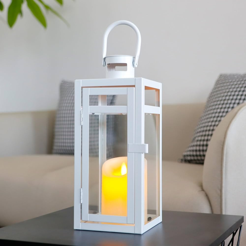 TRIROCKS Stainless Steel Decorative Lantern 12'' High Metal Candle Holder with Clear Glass Panels... | Amazon (US)