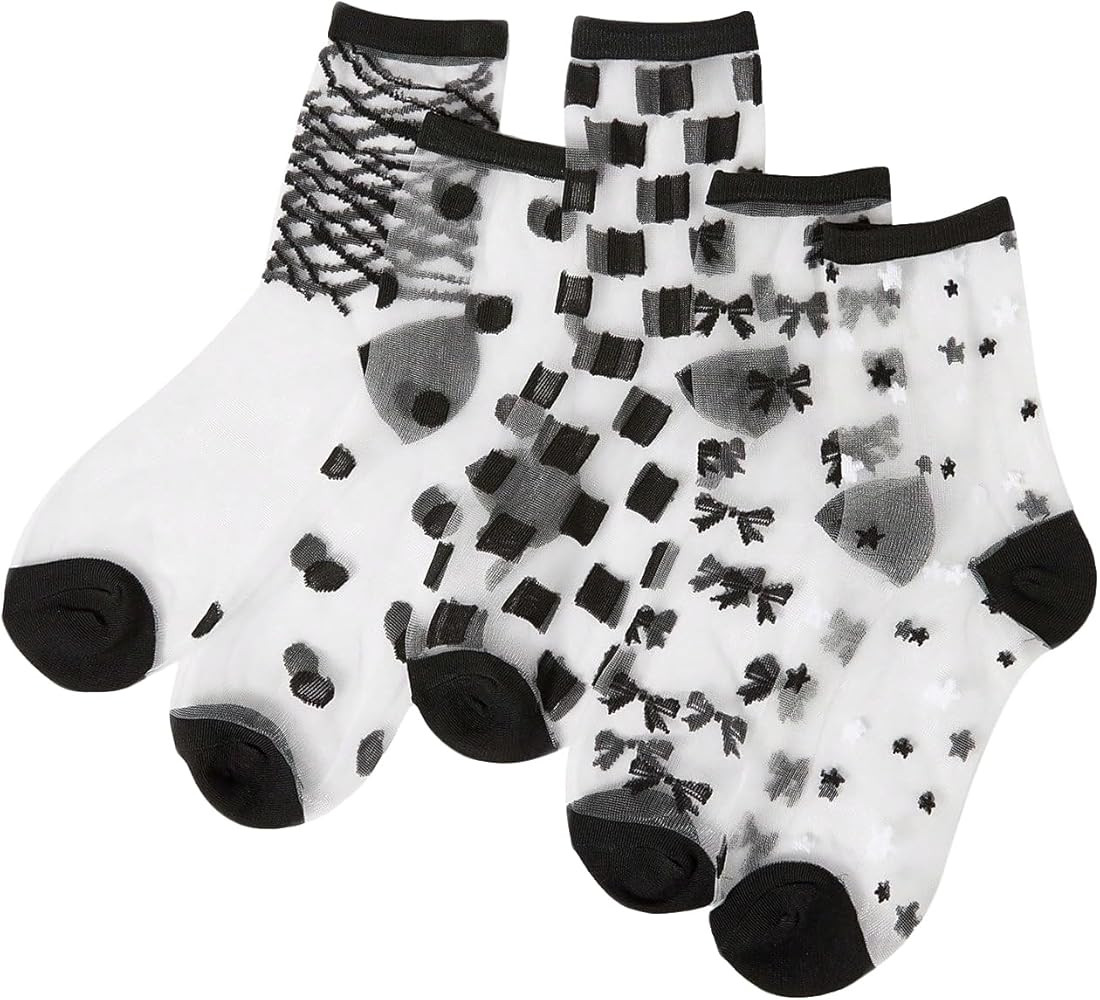 Verdusa Women's 5 Pairs Sheer Socks Mesh Crew Socks Transparent See Through Tulle Socks | Amazon (US)