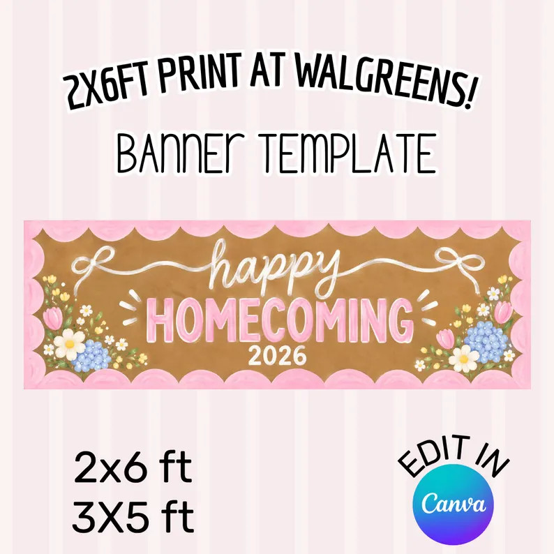 Happy Homecoming Banner Template, Pink Floral School Hoco Sign, Dance Floor , Editable Canva temp... | Etsy (Global)