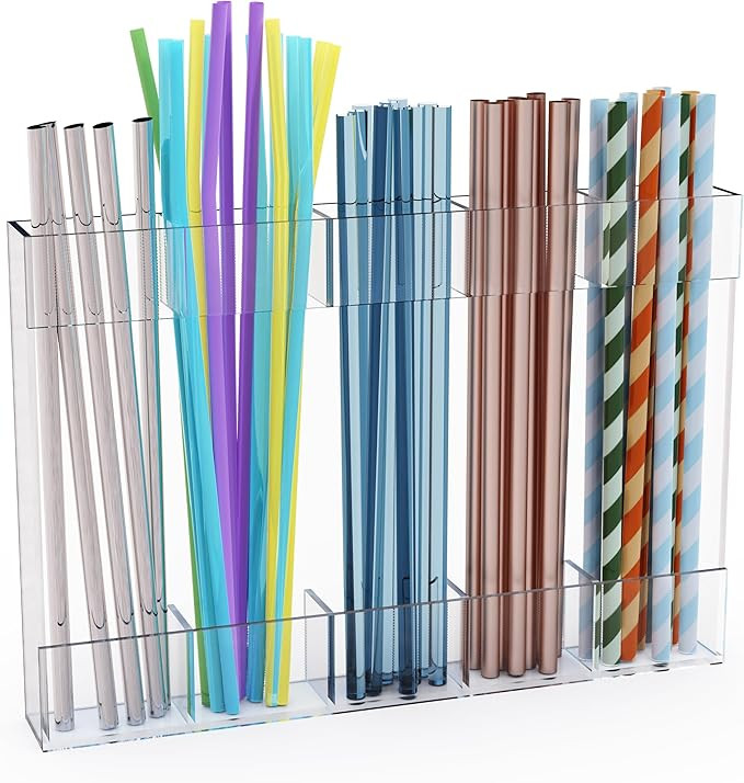 Upgraded 9.6'' Large Acrylic Straw Holder for Cabinet Door, Space-Saving Straw Organizer Storage ... | Amazon (US)