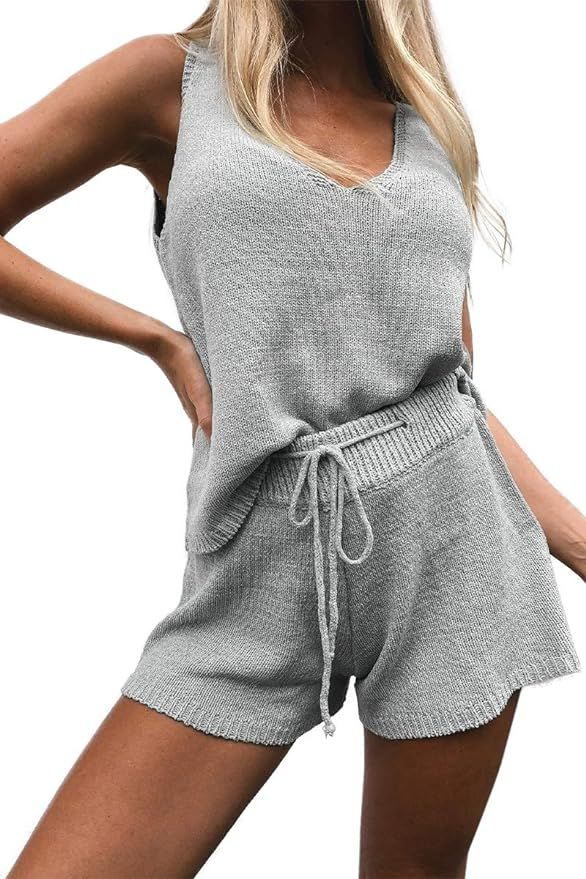 Imily Bela Women's Summer Lounge Sets Knit 2 piece Outfits Tank Tops and Shorts Loungewear | Amazon (US)
