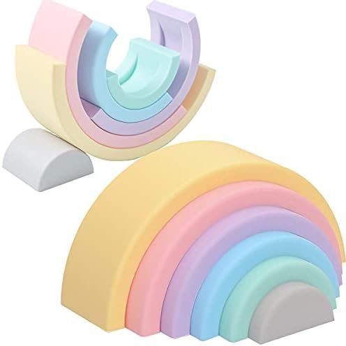 Silicone Rainbow Stacking Toy Sorting and Stacking Game Rainbow Arch Shape Matching Montessori Toys  | Amazon (US)