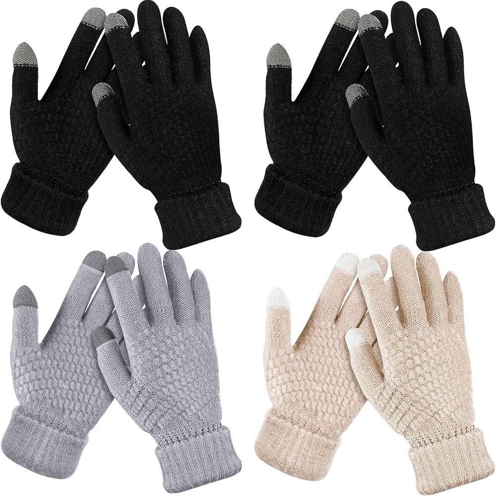 Geyoga 4 Pairs Women's Winter Touch Screen Gloves Soft Warm Fleece Lined Knit Elastic Cuff Textin... | Amazon (US)