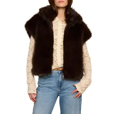 Sanctuary Silky Faux Fur Vest in Almond White at Nordstrom, Size X-Large P | Nordstrom