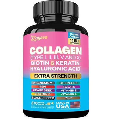 Zoyava Collagen Pills Peptides Types I, II, III, V & X 64,000 MCG, All in One Supplement, 270 ct | Target