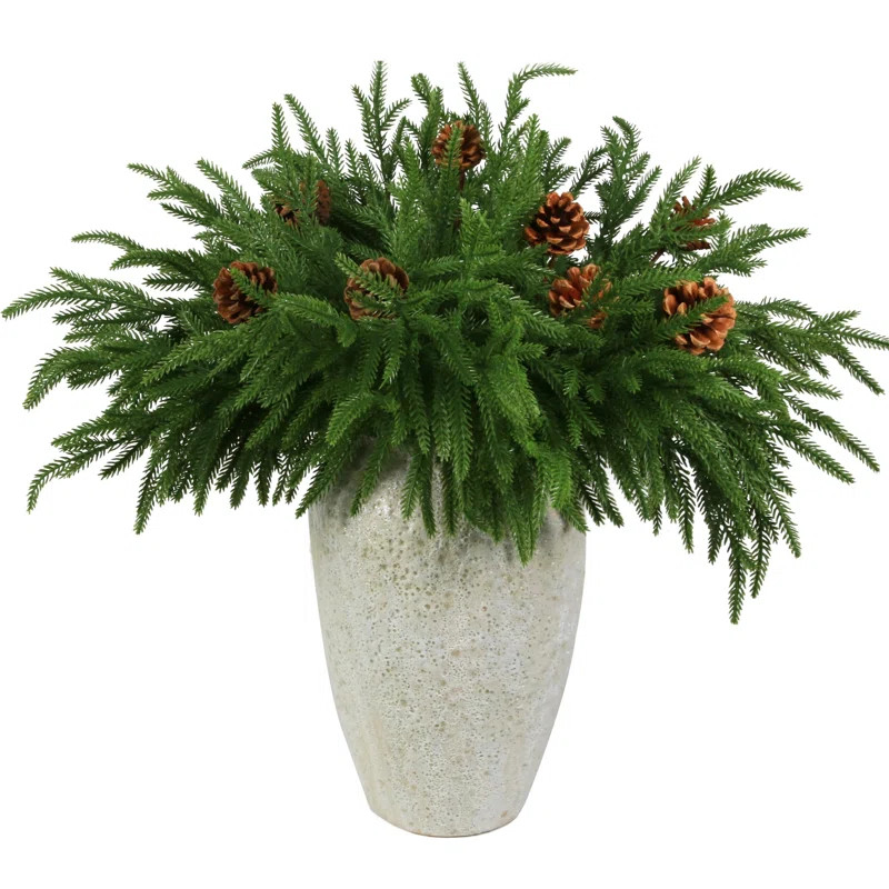 12 Pcs Artificial Norfolk Pine Branches With 8pcs Pine Cone Plants Decor | Wayfair North America
