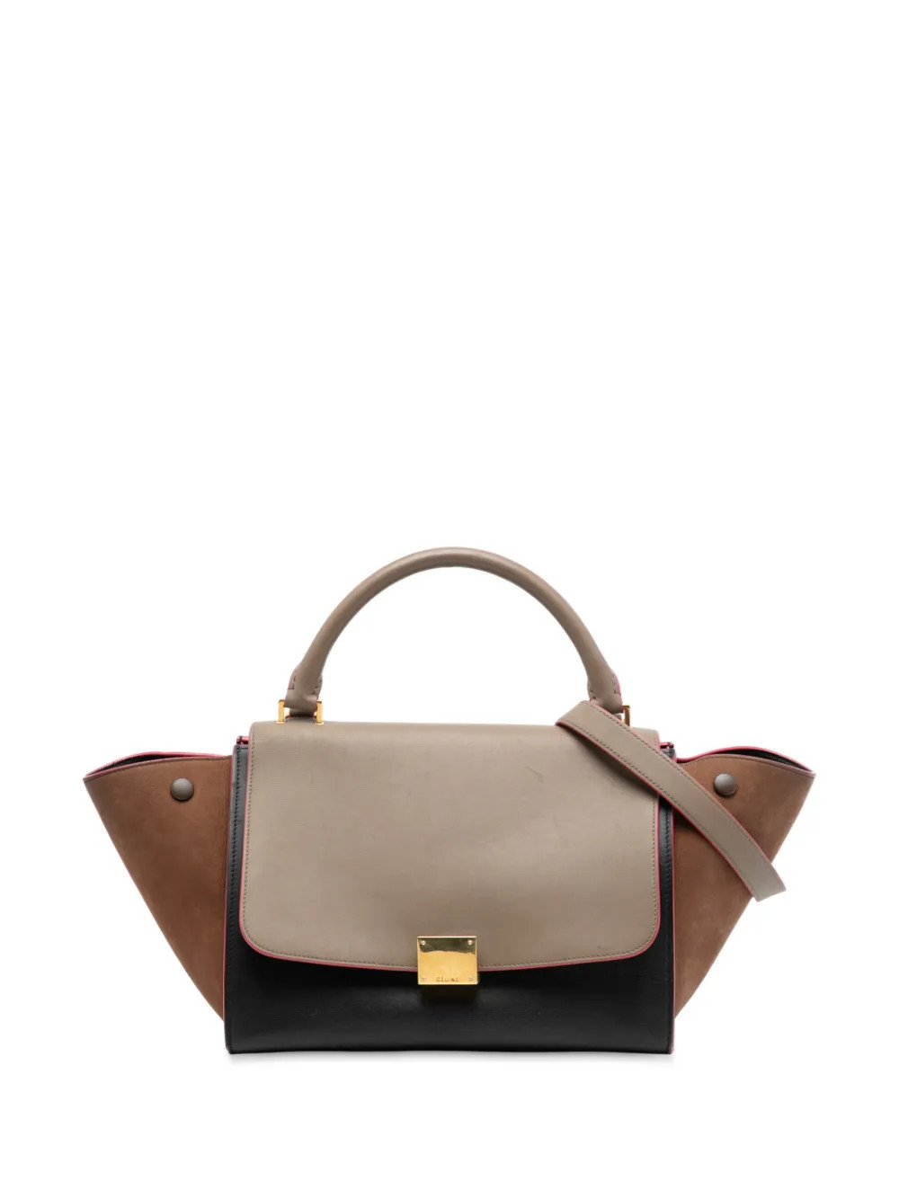 Celine Pre-Owned 2015 Small Tricolor Calfskin and Suede Trapeze satchel - Black | Farfetch Global