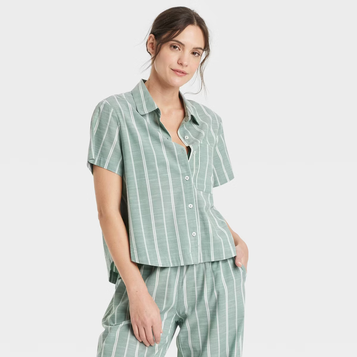 Women's Striped Cotton Blend Short Sleeve Pajama Shirt - Auden™ | Target