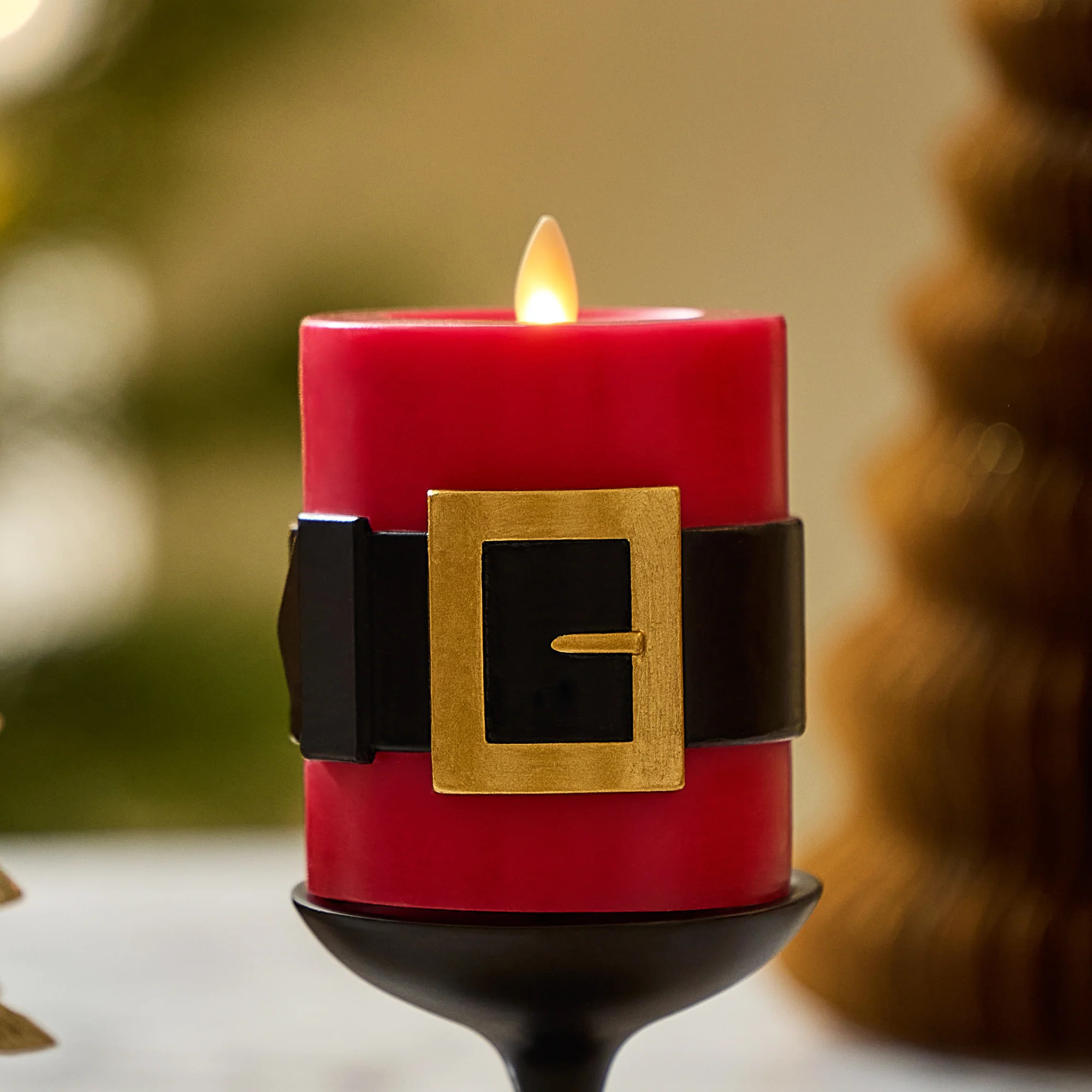 Holiday Red Santa Belt Flameless Candle Pillar | Luminara